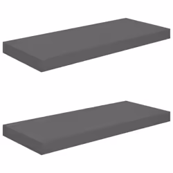 vidaXL 2x Floating Wall Shelves High Gloss Grey 60x23.5x3.8 cm MDF Bookcase