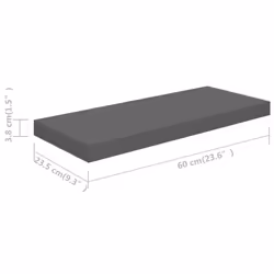 vidaXL 2x Floating Wall Shelves High Gloss Grey 60x23.5x3.8 cm MDF Bookcase