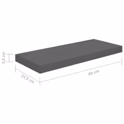 vidaXL 4x Floating Wall Shelves High Gloss Grey 60x23.5x3.8 cm MDF Bookcase - Additional view 9