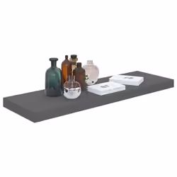 vidaXL 2x Floating Wall Shelves High Gloss Grey 80x23.5x3.8 cm MDF Bookcase - Additional view 6