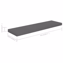 vidaXL 2x Floating Wall Shelves High Gloss Grey 90x23.5x3.8 cm MDF Display