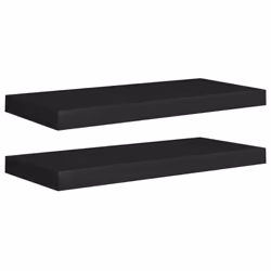 vidaXL 2x Floating Wall Shelves Black 60x23.5x3.8 cm MDF Display Hanging Rack - Additional view 4