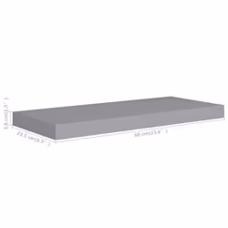 vidaXL 4x Floating Wall Shelves Grey 60x23.5x3.8 cm MDF Display Hanging Rack - Additional view 7