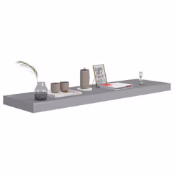 vidaXL 2x Floating Wall Shelves Grey 90x23.5x3.8 cm MDF Display Hanging Rack - Additional view 6