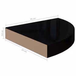 vidaXL 4x Floating Corner Shelves High Gloss Black 25x25x3.8 cm MDF Display - Additional view 9