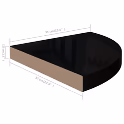 vidaXL Floating Corner Shelf High Gloss Black 35x35x3.8 cm MDF Hanging Rack
