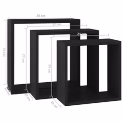 vidaXL 3x Wall Cube Shelves Black MDF Floating Display Storage Unit Bookcase - Additional view 10