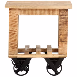 vidaXL Rough Mango Wood Side Table with Wheels End Coffee Table Furniture