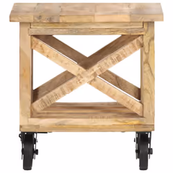 vidaXL Rough Mango Wood Side Table with Wheels End Coffee Table Furniture