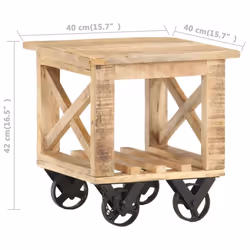 vidaXL Rough Mango Wood Side Table with Wheels End Coffee Table Furniture - Additional view 5