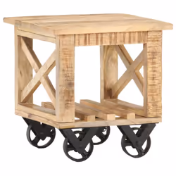 vidaXL Rough Mango Wood Side Table with Wheels End Coffee Table Furniture - Additional view 6