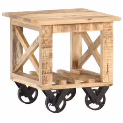 vidaXL Rough Mango Wood Side Table with Wheels End Coffee Table Furniture - Additional view 7