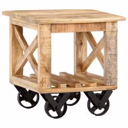 vidaXL Rough Mango Wood Side Table with Wheels End Coffee Table Furniture - Additional view 8