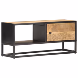 vidaXL Rough Mango Wood TV Cabinet with Carved Door Media Stand Sideboard - Additional view 10