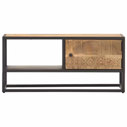 vidaXL Rough Mango Wood TV Cabinet with Carved Door Media Stand Sideboard