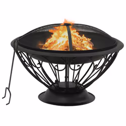 vidaXL Fire Pit with Poker 75 cm XXL Steel Fire Bowl Patio Heater Home Garden