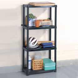 vidaXL Storage Shelf 4-Tier Black Plastic Display Racking Unit Space Saving