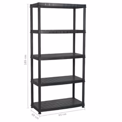 vidaXL Storage Shelf 5-Tier Black Plastic Space Saving Display Racking Unit - Additional view 6