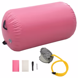 vidaXL Inflatable Gymnastic Roll with Pump PVC Pink Cylinder Gym Training