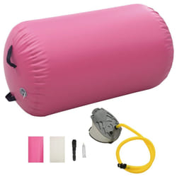 vidaXL Inflatable Gymnastic Roll with Pump PVC Pink Cylinder Gym Training