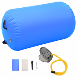 vidaXL Inflatable Gymnastic Roll with Pump PVC Blue Cylinder Gym Training