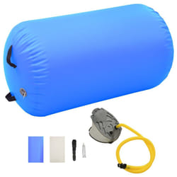 vidaXL Inflatable Gymnastic Roll with Pump PVC Blue Cylinder Gym Training