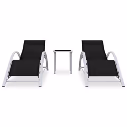 vidaXL 2x Sun Loungers with Table Aluminium Black Lounge Bed Daybed Outdoor - Additional view 4