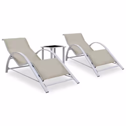 vidaXL 2x Sun Loungers with Table Aluminium Cream Lounge Bed Daybed Outdoor