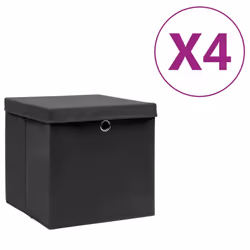 vidaXL 4x Storage Boxes with Covers Black Organiser Chest Basket Container
