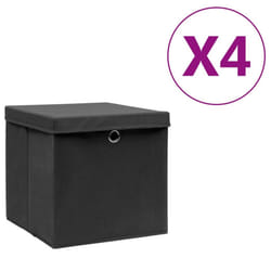 vidaXL 4x Storage Boxes with Covers Black Organiser Chest Basket Container