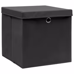 vidaXL 4x Storage Boxes with Covers Black Organiser Chest Basket Container