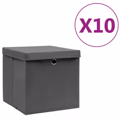 vidaXL 10x Storage Boxes with Covers Grey Organiser Chest Basket Container