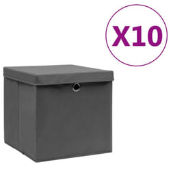 vidaXL 10x Storage Boxes with Covers Grey Organiser Chest Basket Container