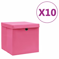 vidaXL Storage Boxes Organiser Cube Basket Container Pack Box Storage Chest - pink with lids, 10 pcs