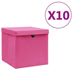 vidaXL Storage Boxes Organiser Cube Basket Container Pack Box Storage Chest - pink with lids, 10 pcs