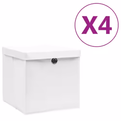 vidaXL 4x Storage Boxes with Covers White Organiser Chest Basket Container