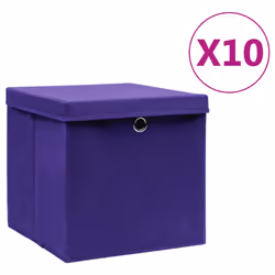 vidaXL 10x Storage Boxes with Covers Purple Home Storage Chest Pack Box Set