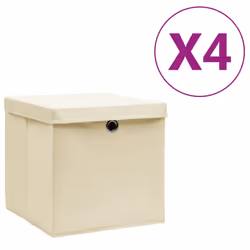 vidaXL Storage Boxes Organiser Cube Basket Container Pack Box Storage Chest - cream with lids, 4 pcs