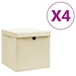 vidaXL Storage Boxes Organiser Cube Basket Container Pack Box Storage Chest - cream with lids, 4 pcs