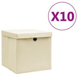 vidaXL Storage Boxes Organiser Cube Basket Container Pack Box Storage Chest - cream with lids, 10 pcs