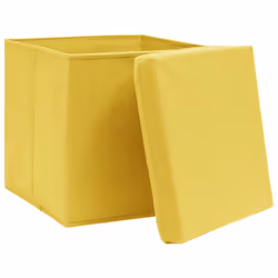 vidaXL 4x Storage Boxes with Covers Yellow Organiser Chest Basket Container