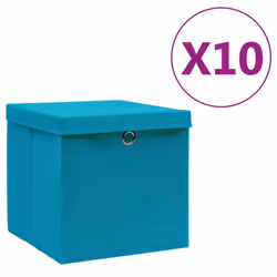 vidaXL 10x Storage Boxes with Covers Baby Blue Organiser Cube Basket Container