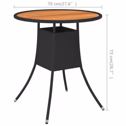vidaXL Solid Acacia Wood Garden Dining Table Black Poly Rattan Outdoor Patio