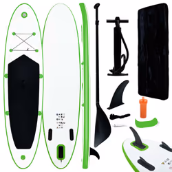 vidaXL Inflatable Stand Up Paddle Board Set SUP Surfboard Green and White