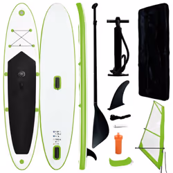 vidaXL Inflatable Stand Up Paddleboard with Sail Set Green and White SUP Board