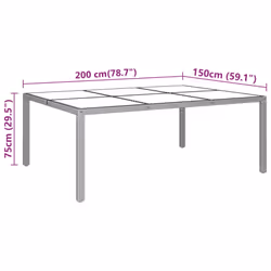 vidaXL Garden Table with Glass Top Brown Rattan Outdoor Patio Dining Table - Additional view 4
