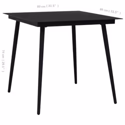 vidaXL Garden Dining Table Black 80cm Steel and Glass Outdoor Dinner Desk