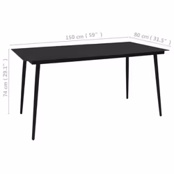 vidaXL Garden Dining Table Black 150cm Steel and Glass Outdoor Dinner Desk