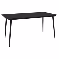 vidaXL Garden Dining Table Black 190cm Steel and Glass Outdoor Dinner Desk