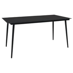 vidaXL Garden Dining Table Black 190cm Steel and Glass Outdoor Dinner Desk